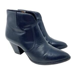 Frye Black Leather Pointy Toe Ankle Booties Women's Size 6.5 Side Zip VGUC